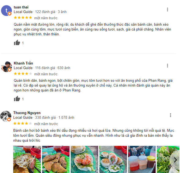 Những ý kiến phản hồi của thực khách về quán bánh căn, bánh xèo Năm Lai