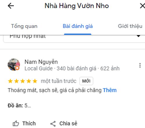 Đánh giá của khách hàng về quán ăn Vườn Nho Phan Rang