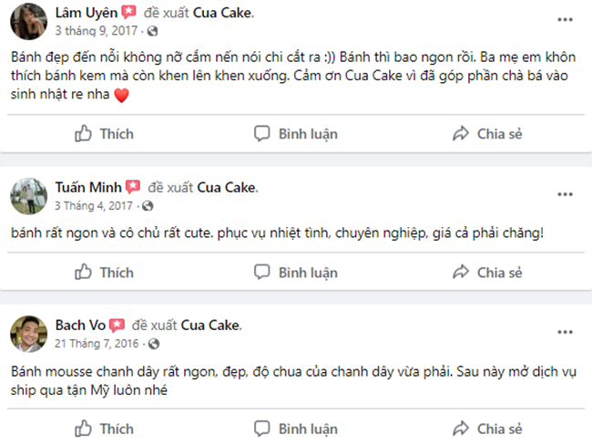 Một số cảm nhận của khách hàng về Tiệm bánh Cua Cake - Phan Rang