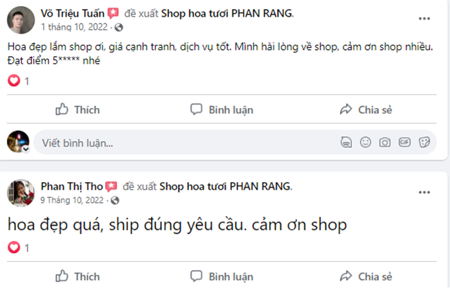 Một số phản hồi tích cực của khách hàng về shop hoa tươi Phan Rang - Ninh Thuận
