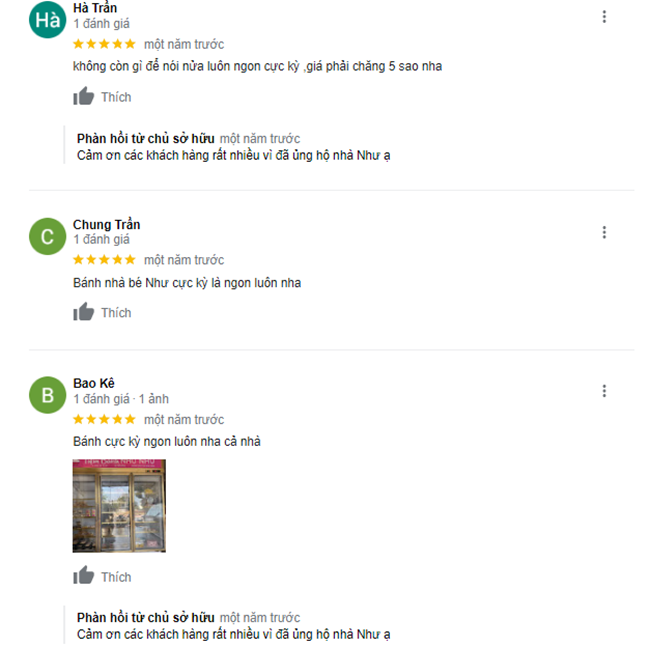 Một số ý kiến tích cực của khách hàng về Tiệm bánh kem Như Như ở Phan Rang