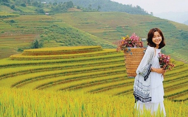 Chụp hình ruộng bậc thang bản Phùng
