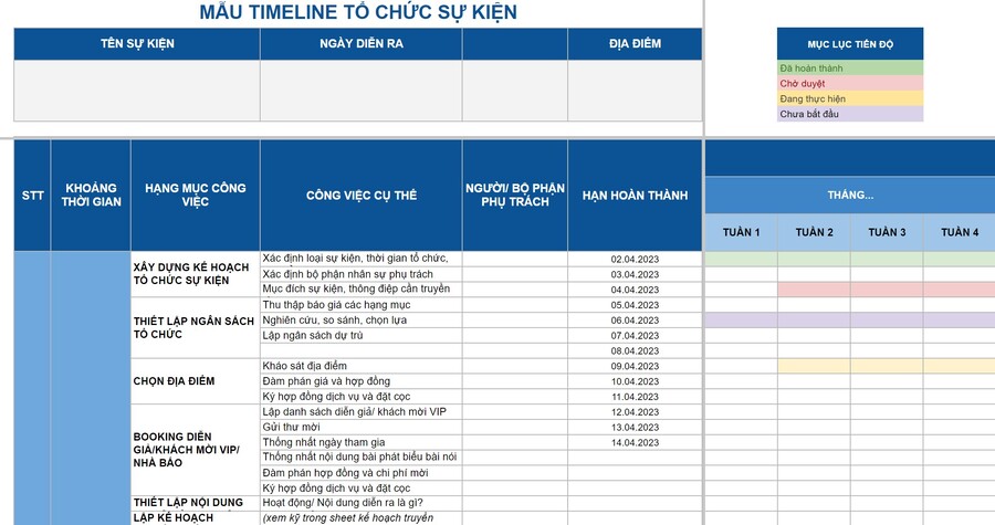 timeline tổ chức sự kiện